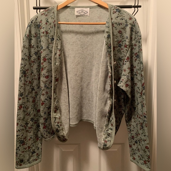 Vintage DWSF Floral Green Cardigan, S/M - Picture 2 of 4